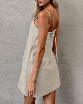 Khaki Linen Straight Large Pocket Cargo Dress